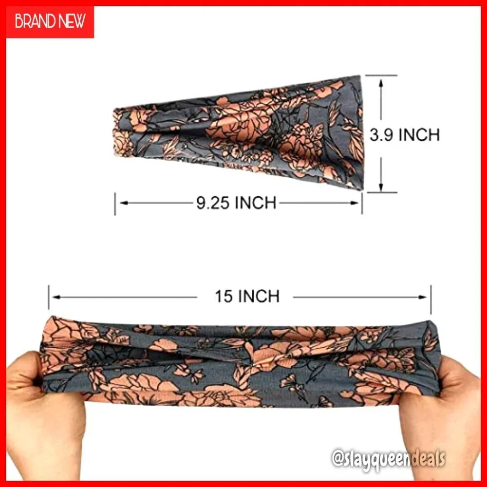 Wide Elastic Headband Pack of 2 for Yoga Workout Sweat Control